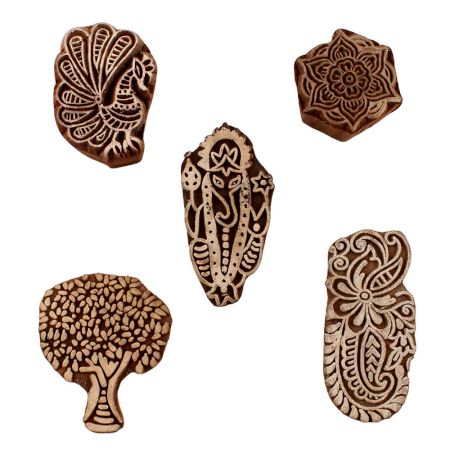 Set of 5 Piece New Mix Wooden Printing Blocks